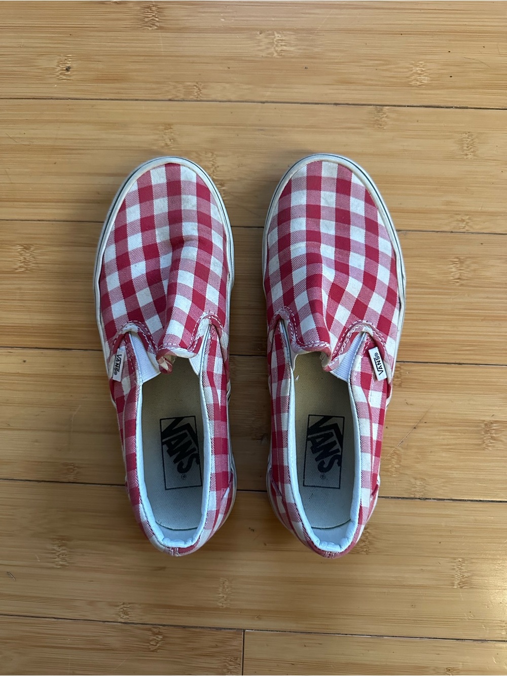 Vans Red and White Gingham Slip-On Sneakers - Picture 2 of 5